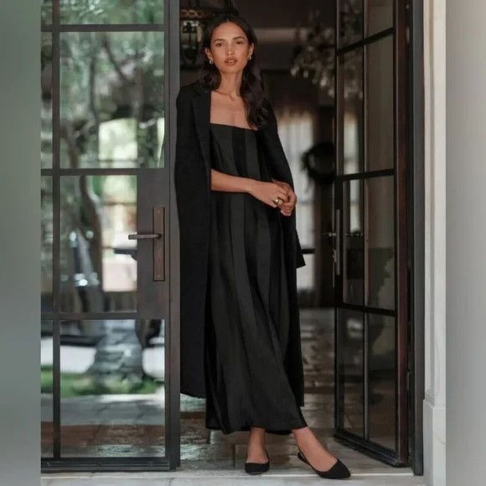 Jenni Kayne Margot Dress XL Black Linen Blend Midi NWT